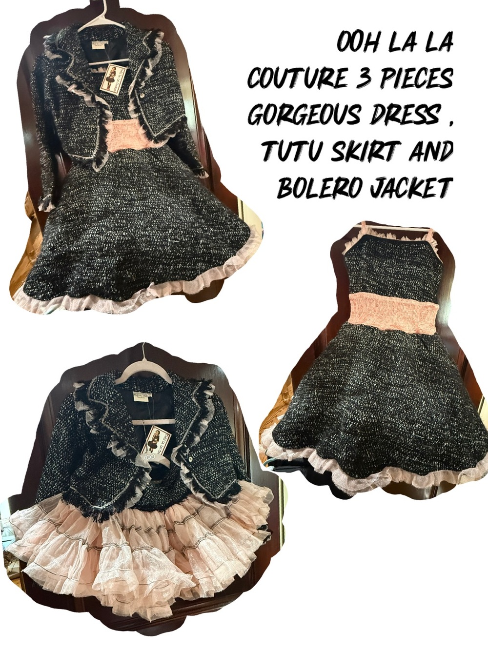 Ooh! La, La! Couture Black-and-Pink Tweed 3-Piece Dress Set